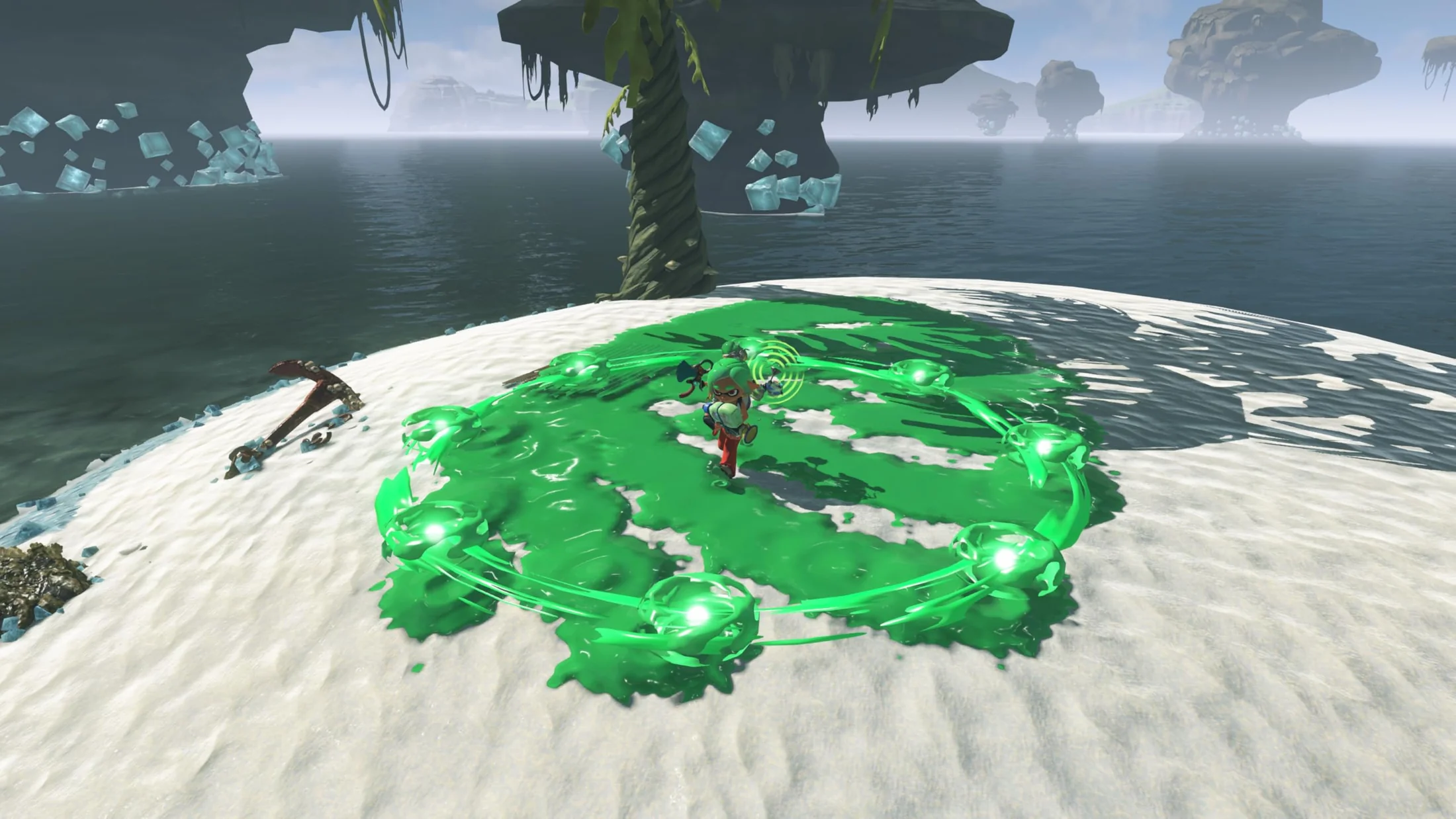 Splatoon Raiders snow-covered island biome from official launch material