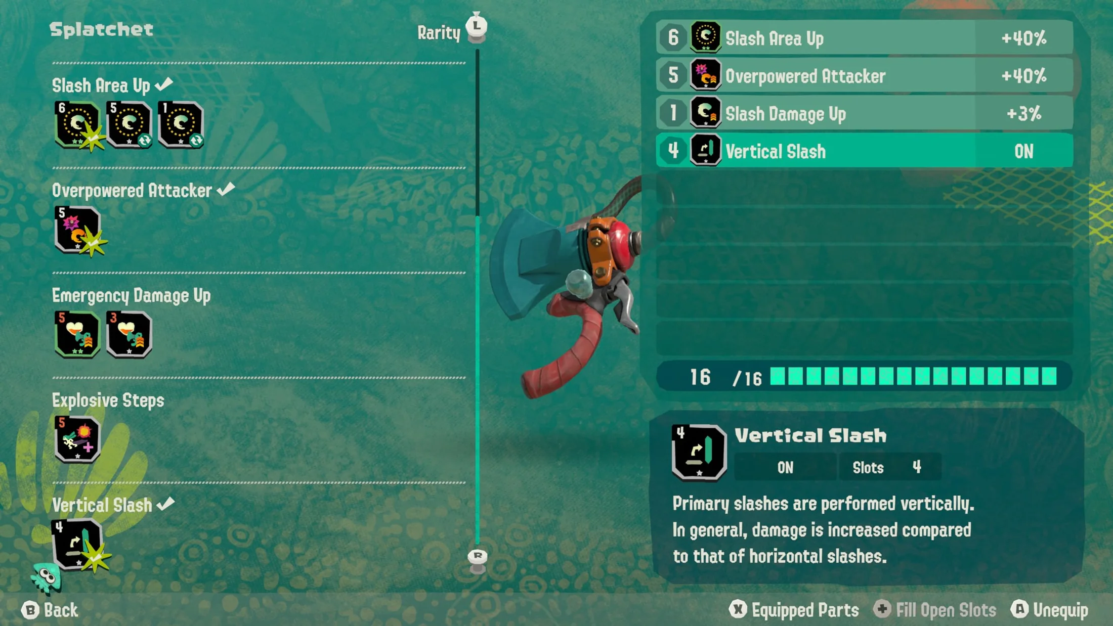 Splatoon Raiders weapon selection screen